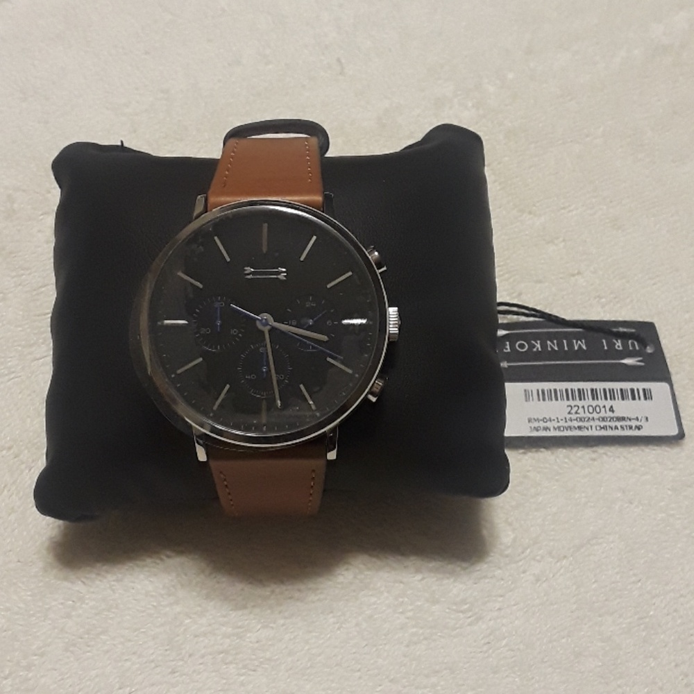Uri Minkoff Mens Griffith Leather Strap Watch